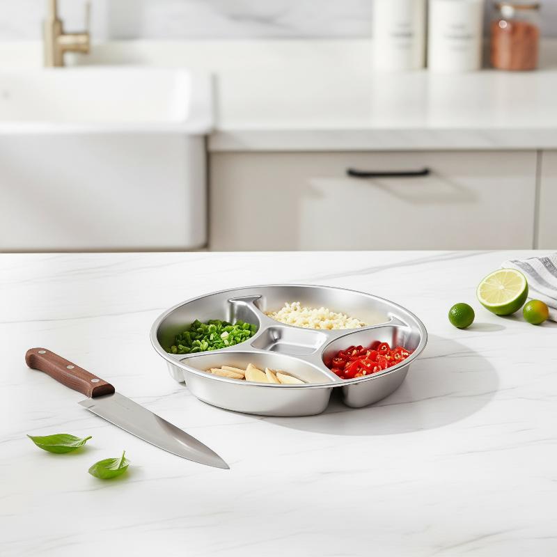 Meal Prep Usa - 1PC Round Stainless Steel Divided Serving