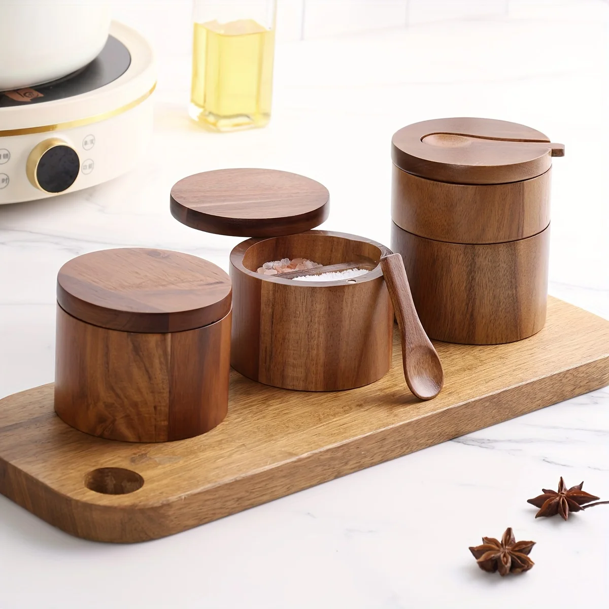Acacia Wood Salt Jar with Spoo - Herb Keeper Bottle review and price