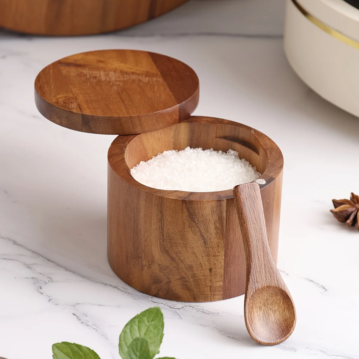 Acacia Wood Salt Jar with Spoo - Herb Keeper Bottle review and price