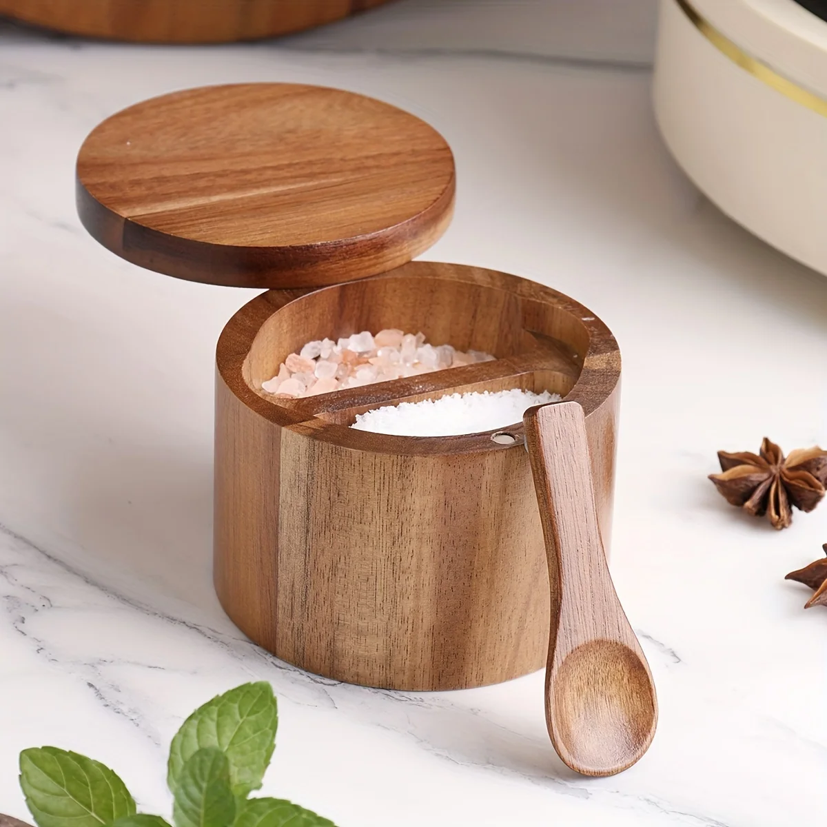 Acacia Wood Salt Jar with Spoo - Herb Keeper Bottle review and price